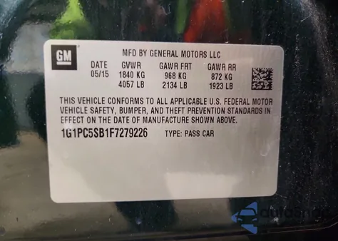 2015 Chevrolet Cruze Lt from USA, damaged, VIN 1G1PC5SB1F7279226